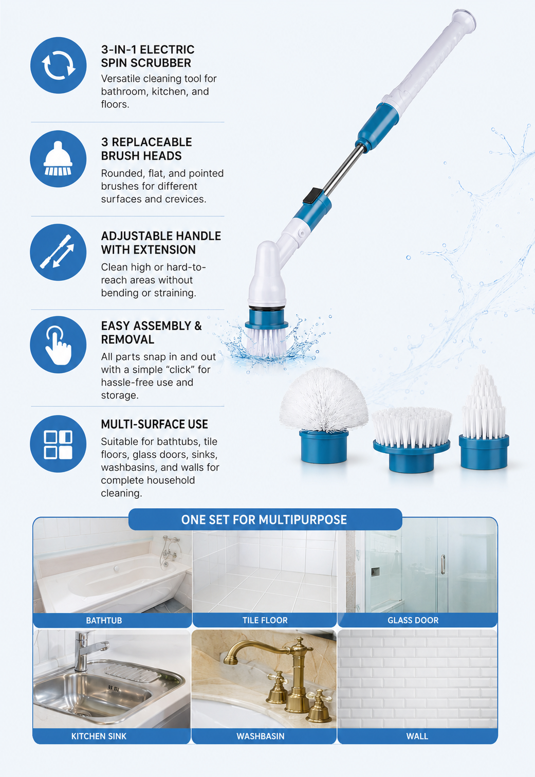 3 in 1 Electric Spin Scrubber Machine