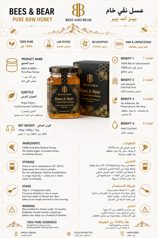 BEES & BEAR — Pure Raw Honey 500g