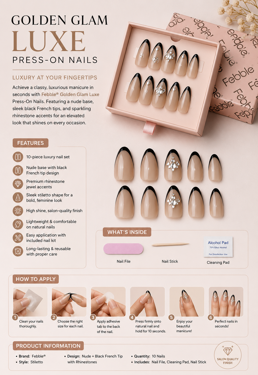 Febble - Golden Glam Luxe Press-On Nails