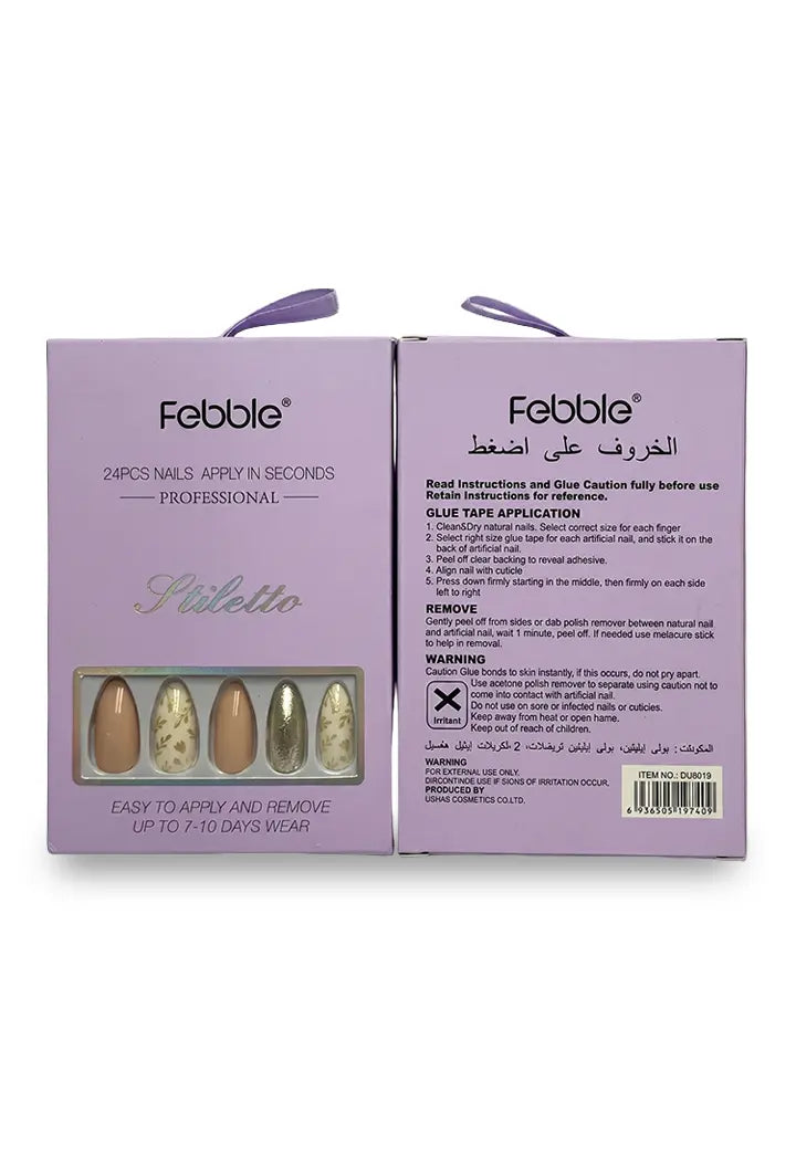 Febble - Nude Floral Gold Mix Press-On Nails