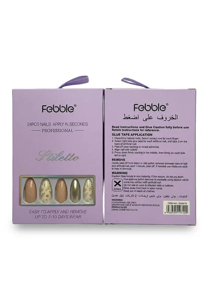 Febble - Nude Floral Gold Mix Press-On Nails