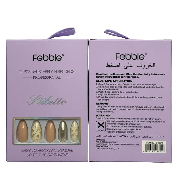 Febble - Nude Floral Gold Mix Press-On Nails