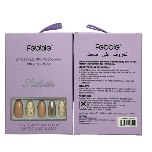 Febble - Nude Floral Gold Mix Press-On Nails