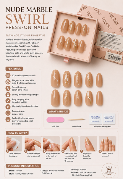 Febble - Nude Marble Swirl Press-On Nails