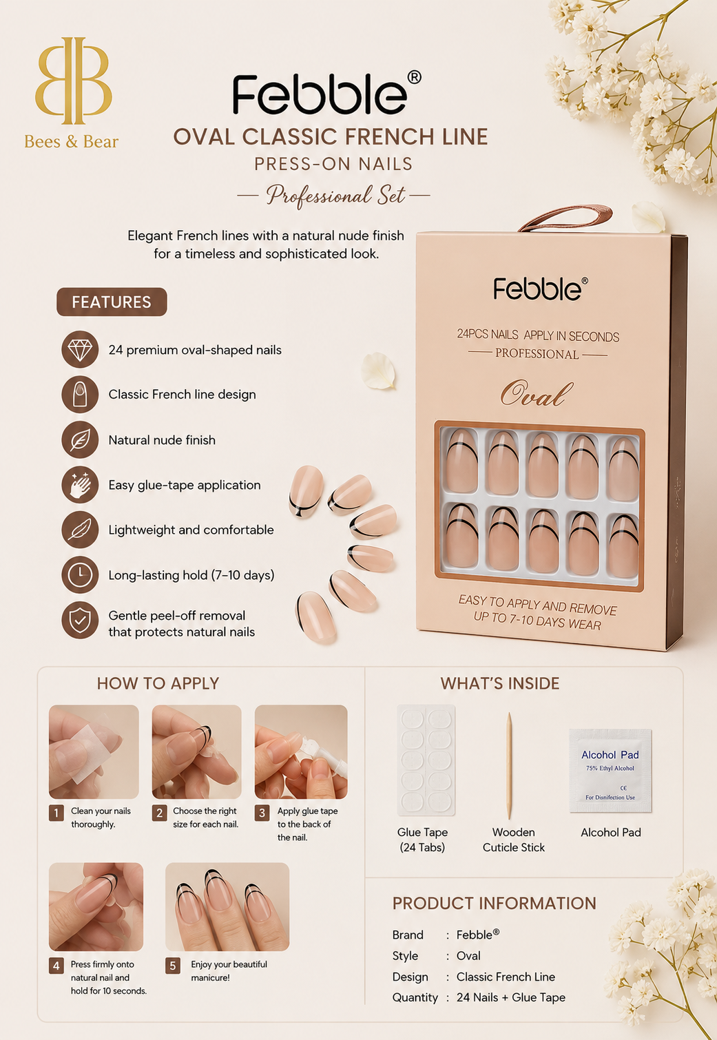 Febble - Oval Classic French Line Press-On Nails