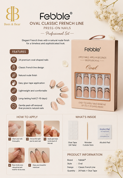 Febble - Oval Classic French Line Press-On Nails