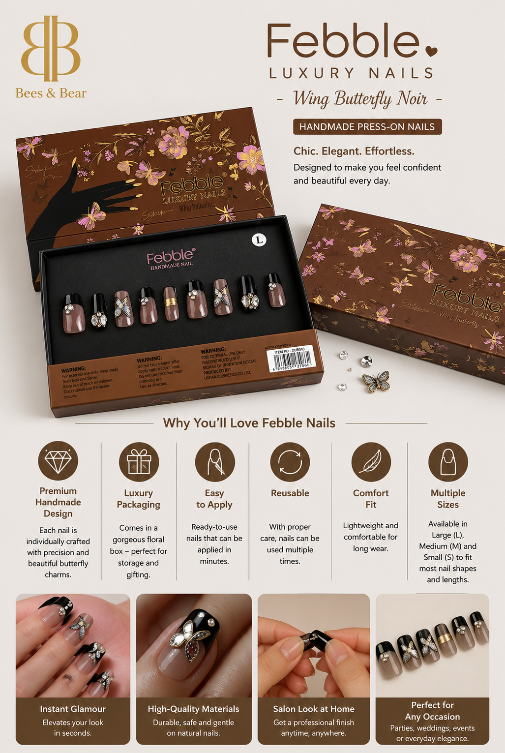 Febble - Wing Butterfly Noir Nails