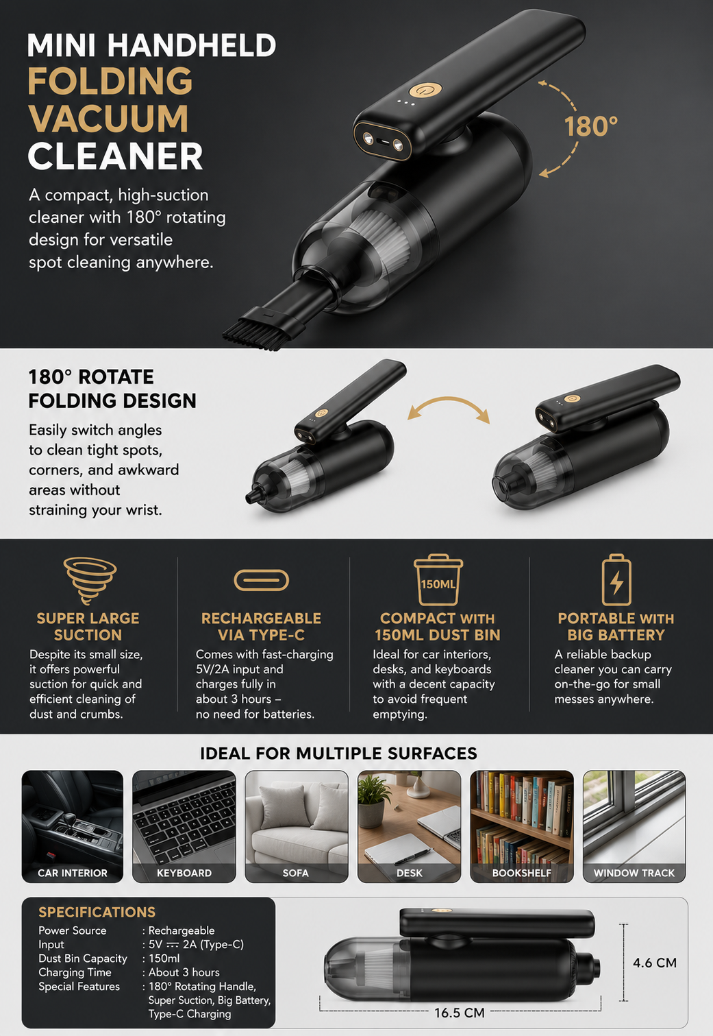 Mini Handheld Folding Vacuum Cleaner