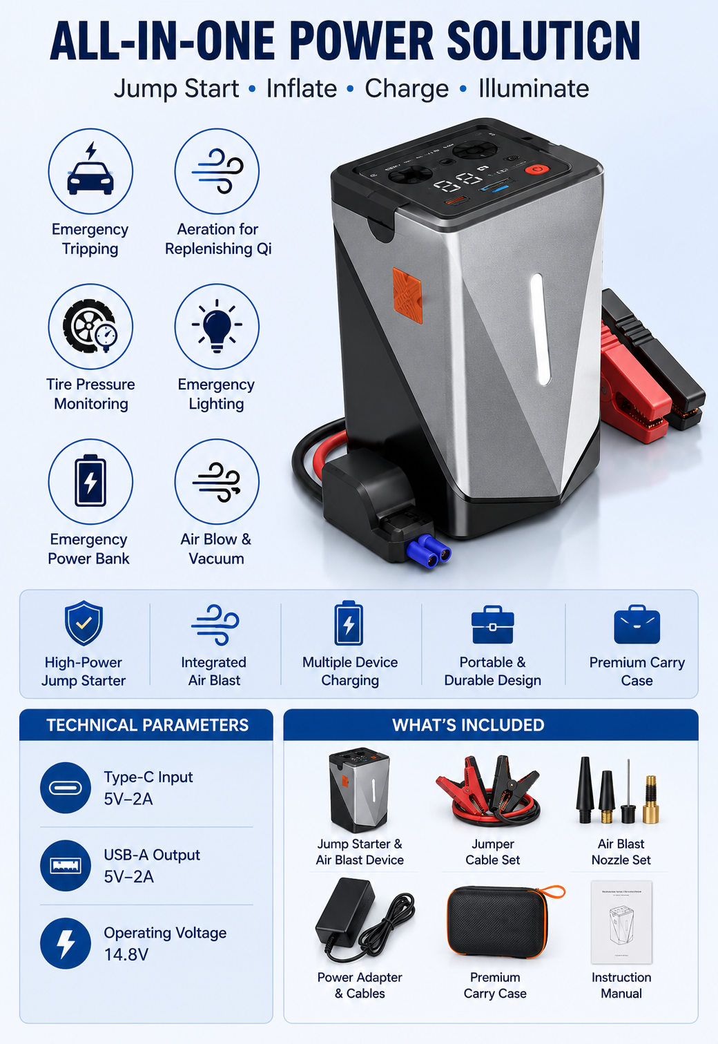 Portable Multi-Function Car Jump Starter