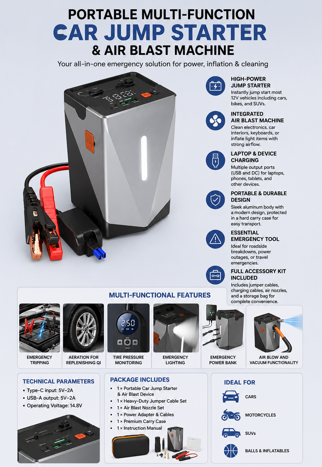 Portable Multi-Function Car Jump Starter