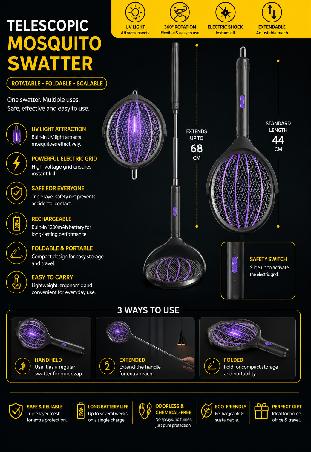 Telescopic Mosquito Swatter Racket